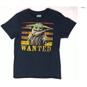 Star Wars‎ Grogu "Wanted" Graphic T-Shirt Mad Engine Black Baby Yoda Tee Size Sm